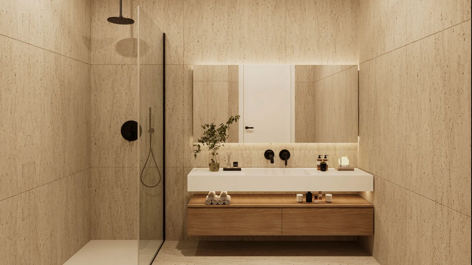 Render ilustrativo de uma instalação sanitária do Living Canedo